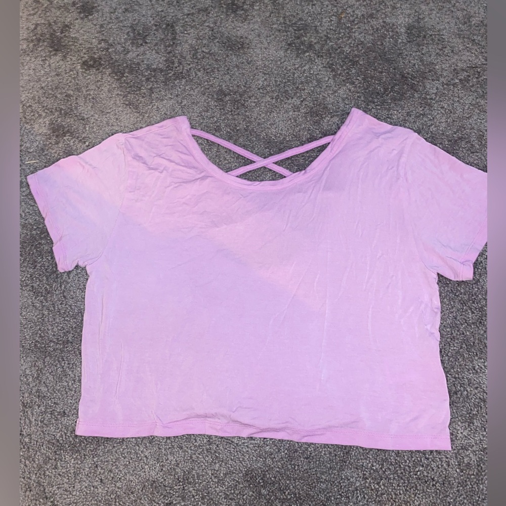 NWT American Eagle Purple Cropped Open Cross Back Tshirt (size S)